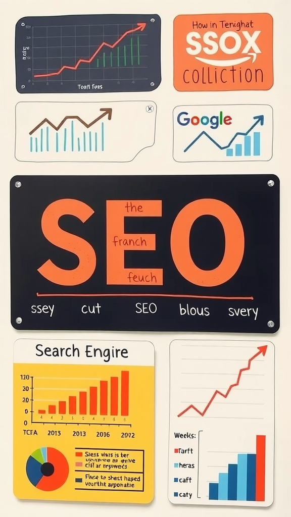 Colorful infographic about SEO with graphs and charts