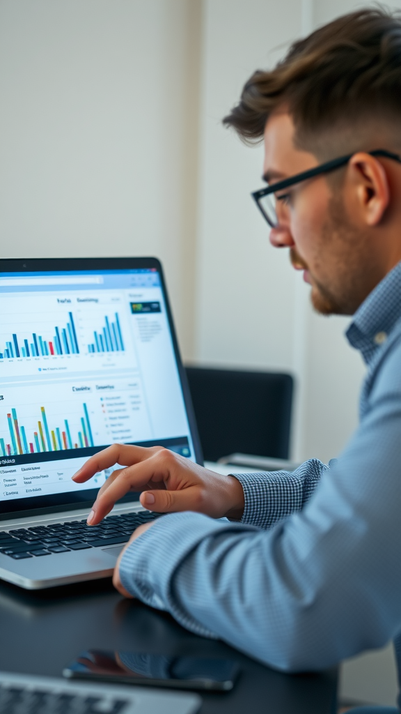 A person analyzing data on a laptop, emphasizing the importance of understanding the target audience.