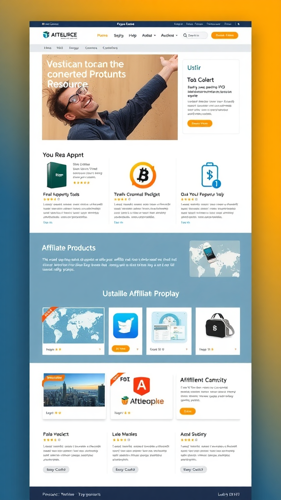Screenshot of a website featuring various resource tools and affiliate products