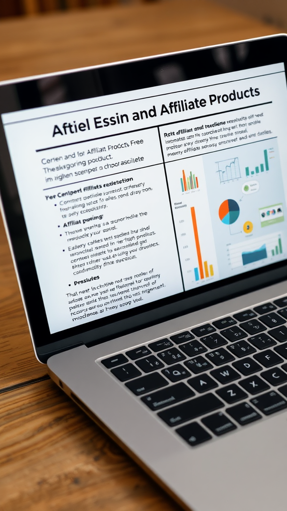 A laptop displaying a comparison article with charts and text about affiliate products.